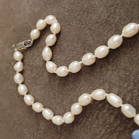 HANDMADE Freshwater Pearl Knotted Opalite Teardrop Festoon Landgirl Necklace - Picture 8 of 8